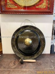 Chiêng đồng giả cổ chạm hoa văn hạc đường kính 60 cm