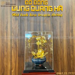 Chậu lan hồ điệp bằng đồng vàng mạ vàng 24k cao 38 cm