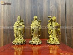 Bộ tượng Tam Đa Phúc Lộc Thọ đồng vàng kích thước 19x9x9cm 1kg