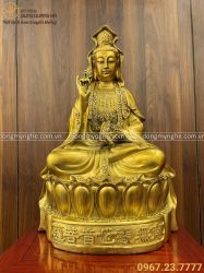 Tượng Phật Bà Quan Âm đồng vàng kích thước 52 x 31 x 23cm nặng 8.5kg