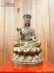 Tượng Địa Tạng Vương Bồ Tát đồng vàng hun giả cổ 47 x 26 x 23 cm nặng 9,2kg