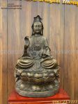 Tượng Phật Quan Âm đẹp đồng vàng giả cổ 60x37x32cm nặng 15,5kg