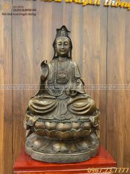 Tượng Phật Quan Âm đẹp đồng vàng giả cổ 60x37x32cm nặng 15,5kg