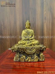 Tượng Đức Phật Thích Ca Mâu Ni bằng đồng ngồi bệ đá 20x17x12 cm