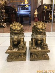 Con nghê phong thủy bằng đồng vàng cao 23 cm