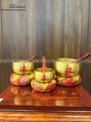 Bộ chuông bát đồng vàng Đài Loan chữ đỏ đa kích thước