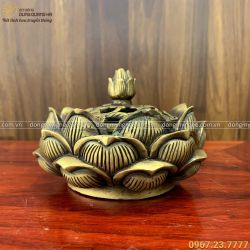 Lư đốt trầm mini hình sen 12cm bằng đồng vàng hun 