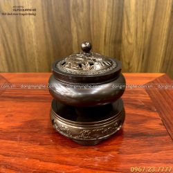 Lư đồng đốt trầm nắp song ngư hun xuống màu