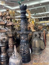 Chân nến bằng đồng đỏ hun đen cao 2m17 chạm song long