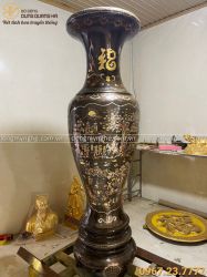 Lọ lộc bình đồng đỏ khảm tam khí chạm Vinh Quy Bái Tổ cao 1m6