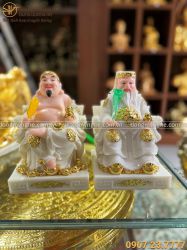 Tượng Ông Địa Thần Tài ngồi ung dung bằng đá trắng cao 22 cm