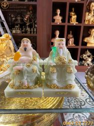 Bộ tượng thờ Thần Tài Thổ Địa đá xanh cao 25 cm