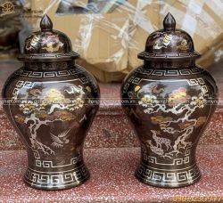 Choé tài lộc bằng đồng đỏ khảm ngũ sắc cao 38 cm