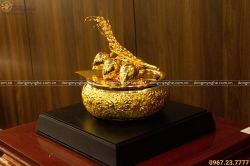 Cơi trầu bằng đồng được mạ vàng tĩnh điện cao 16cm