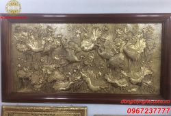 Tranh Sen Hạc Bằng Đồng Chạm Tinh Xảo 1m75 x 90cm