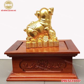 Tượng heo phong thủy bằng đồng thếp vàng 9999 thu hút tiền tài 