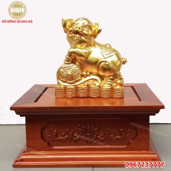 Tượng heo phong thủy bằng đồng thếp vàng 9999 thu hút tiền tài 
