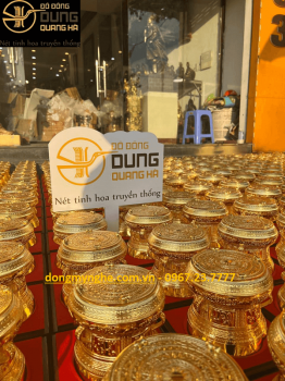 Quả trống đồng lưu niệm mạ vàng đường kính 12cm - quà tặng sự kiện cao cấp