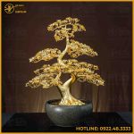 Quà tặng chậu mai đồng vàng mạ vàng cao 75cm