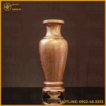Lọ hoa họa tiết rồng đồng đỏ phủ bóng cao 38cm