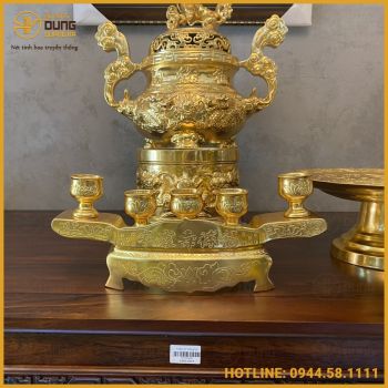 Ngai chén đồng đỏ dát vàng đầy đủ kích thước