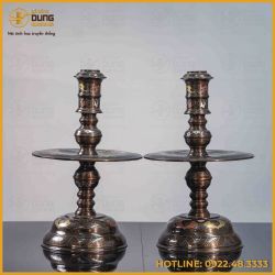 Đôi nến rồng phương đồng đỏ khảm ngũ sắc cao 45cm