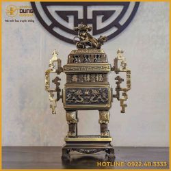 Đỉnh vuông song long chầu nguyệt đồng vàng hai công nghệ cao 65cm