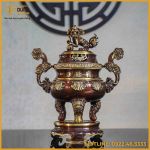 Đỉnh chạm sòi đồng vàng hai lai cao 45cm