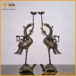 Đôi hạc thờ đồng vàng hai lai cao 45cm