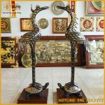 Đôi hạc thờ cỡ lớn đồng đỏ khảm tam khí