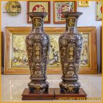 Đôi lọ lộc bình đồng đỏ khảm tam khí dát điểm vàng cao 1m2