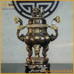 Đỉnh đồng chạm sòi đồng vàng hai công nghệ cao 50cm