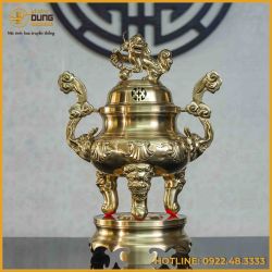 Đỉnh đồng chạm hoa sòi catut cao 45cm
