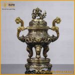 Đỉnh song long chầu nguyệt đồng vàng hai công nghệ cao 45cm