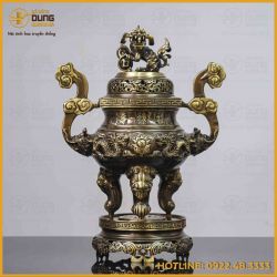 Đỉnh song long chầu nguyệt đồng vàng hai công nghệ cao 45cm