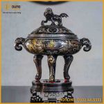 Lư đỉnh đốt trầm đồng đỏ khảm ngũ sắc cao 35cm