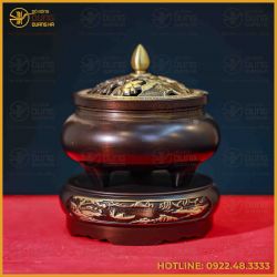 Trầm sen bướm đồng vàng hun giả cổ cao 11cm đường kính 8cm