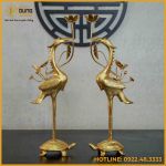 Đôi hạc đồng đỏ dát vàng cao 60cm