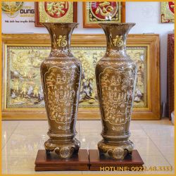 Đôi lọ lộc bình đồng đỏ khảm tam khí thường cao 1m2