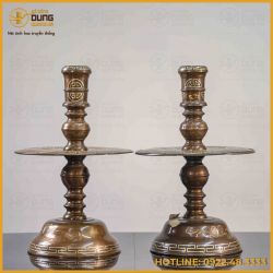 Đôi chân nến long phụng đồng đỏ khảm tam khí cao 50cm