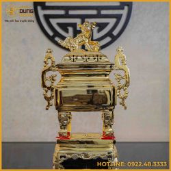 Đỉnh vuông đồng đỏ mạ vàng cao 50cm