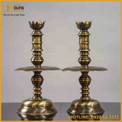 Đôi chân nến trơn đồng vàng hai công nghệ cao 45cm