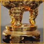 Đỉnh song long chầu nguyệt đồng đỏ mạ vàng tĩnh điện cao 50cm