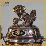 Đỉnh song long chầu nguyệt đồng đỏ khảm ngũ sắc cao 40cm