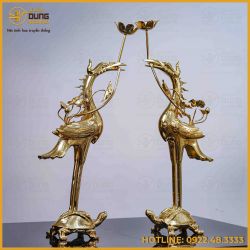 Hạc thờ đồng đỏ mạ vàng tĩnh điện cao 50cm