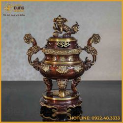 Đỉnh chạm sòi đồng vàng hai lai cao 45cm
