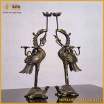 Đôi hạc thờ đồng vàng hai lai cao 45cm