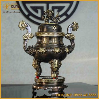 Đỉnh đồng chạm sòi đồng vàng hai công nghệ cao 50cm