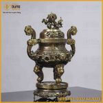 Đỉnh song long chầu nguyệt đồng vàng hai công nghệ cao 45cm
