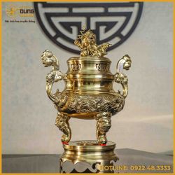 Đỉnh song long chầu nguyệt bằng đồng catut cao 50cm